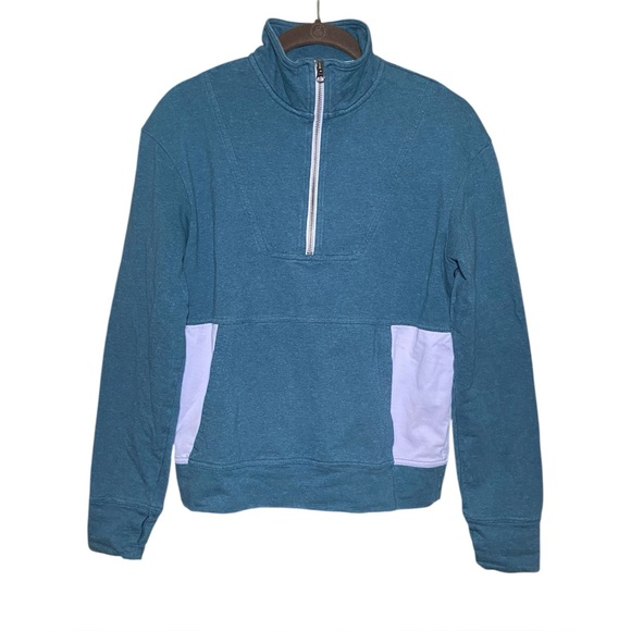 Pact Organic Cotton Teal 1/4 Zip Gorpcore Pullover Sweatshirt XS - Picture 2 of 6